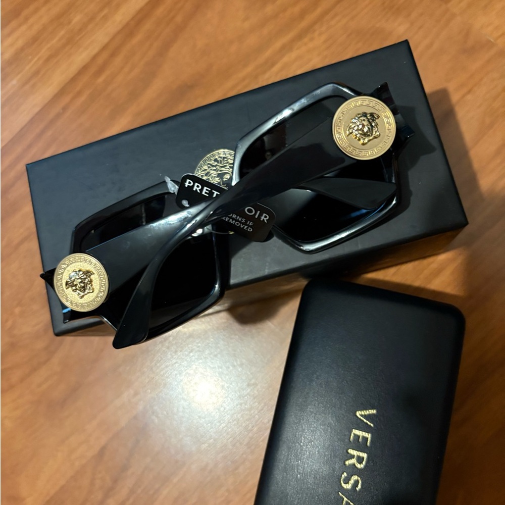 Versace Black Sunglasses with Gold Medallions